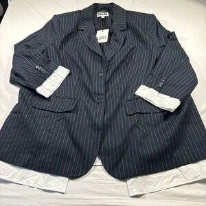 KBB By Kahlana The Shirt Blazer Jacket Navy/White Stripped Womens Medium